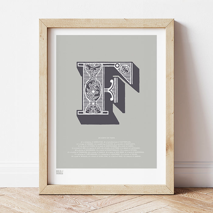 'Letter F' Illustrated Art Print in Putty
