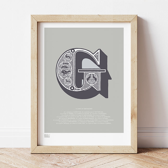 'Letter G' Illustrated Art Print in Putty