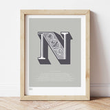 'Letter N' Illustrated Art Print in Putty