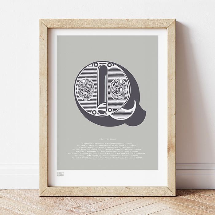 'Letter Q' Illustrated Art Print in Putty