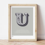 'Letter U' Illustrated Art Print in Putty