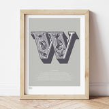 'Letter W' Illustrated Art Print in Putty