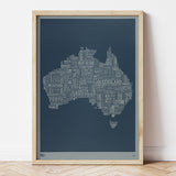 'Australia' Limited Edition Type Map Print on Grey Card