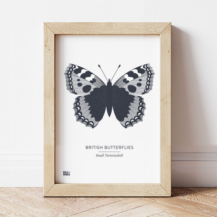British Butterflies 'Small Tortoiseshell' Print in Sheer Slate