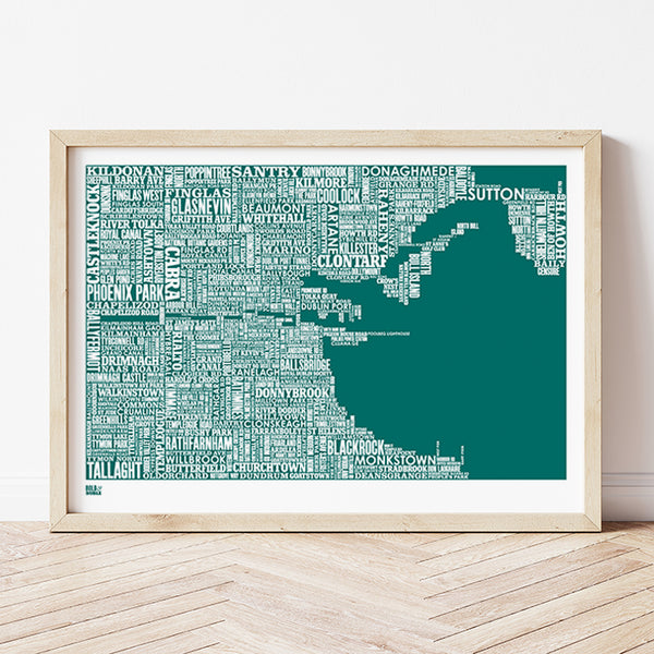 'Dublin' Type Map Print in Deep Sea Green
