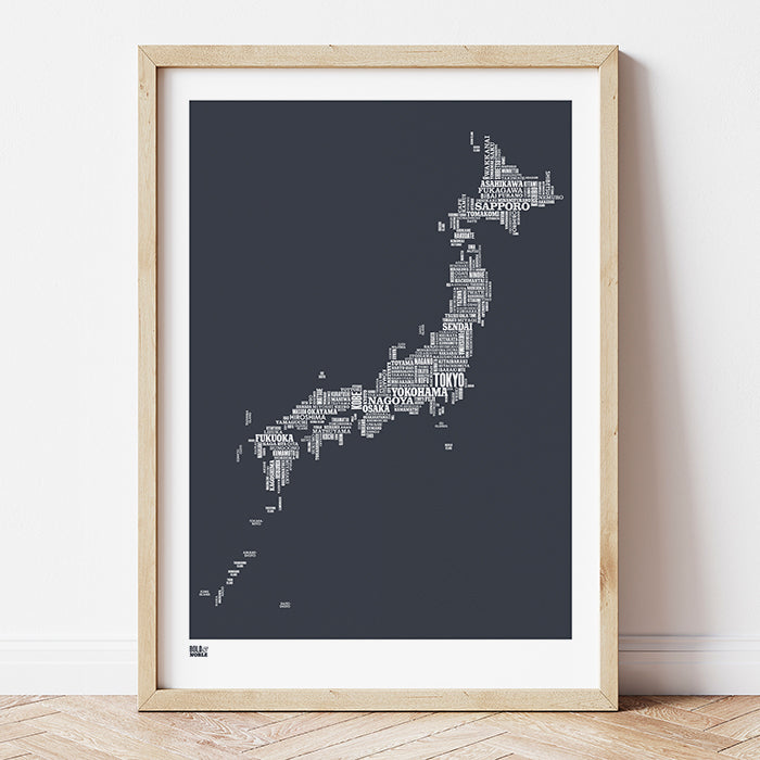 'Japan' Type Map Print in Sheer Slate