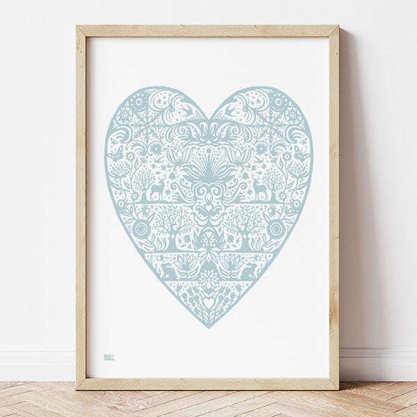 'My Heart' Love Print in Duck Egg Blue