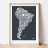 'South America' Type Map Print in Sheer Slate