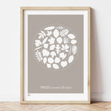 'Trees Around Britain' Art Print in Warm Stone