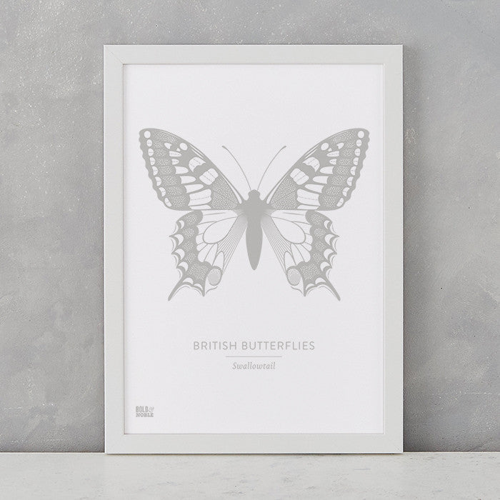 British Butterflies 'Swallowtail' Print in Putty Grey – Bold & Noble