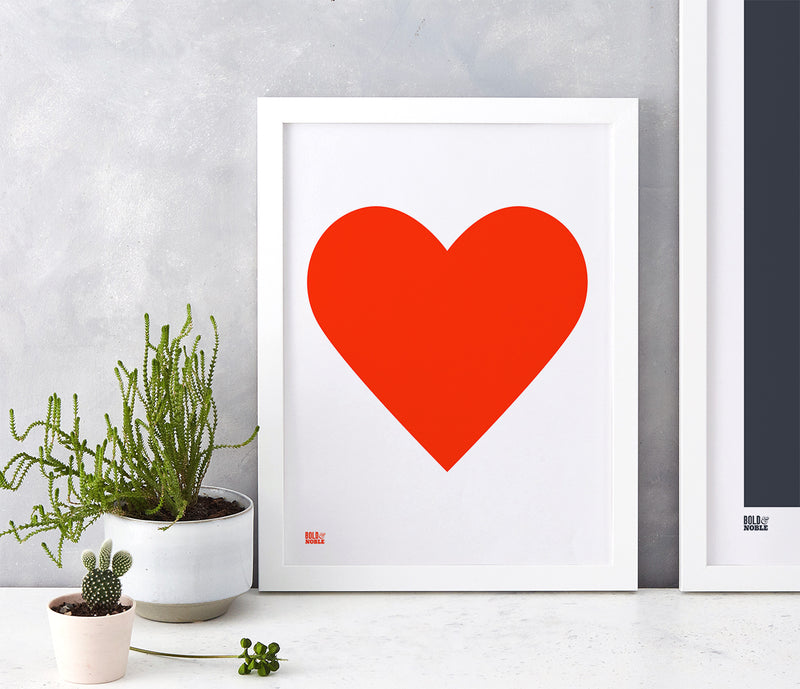 Love Heart Print, Neon Red on White – Bold & Noble